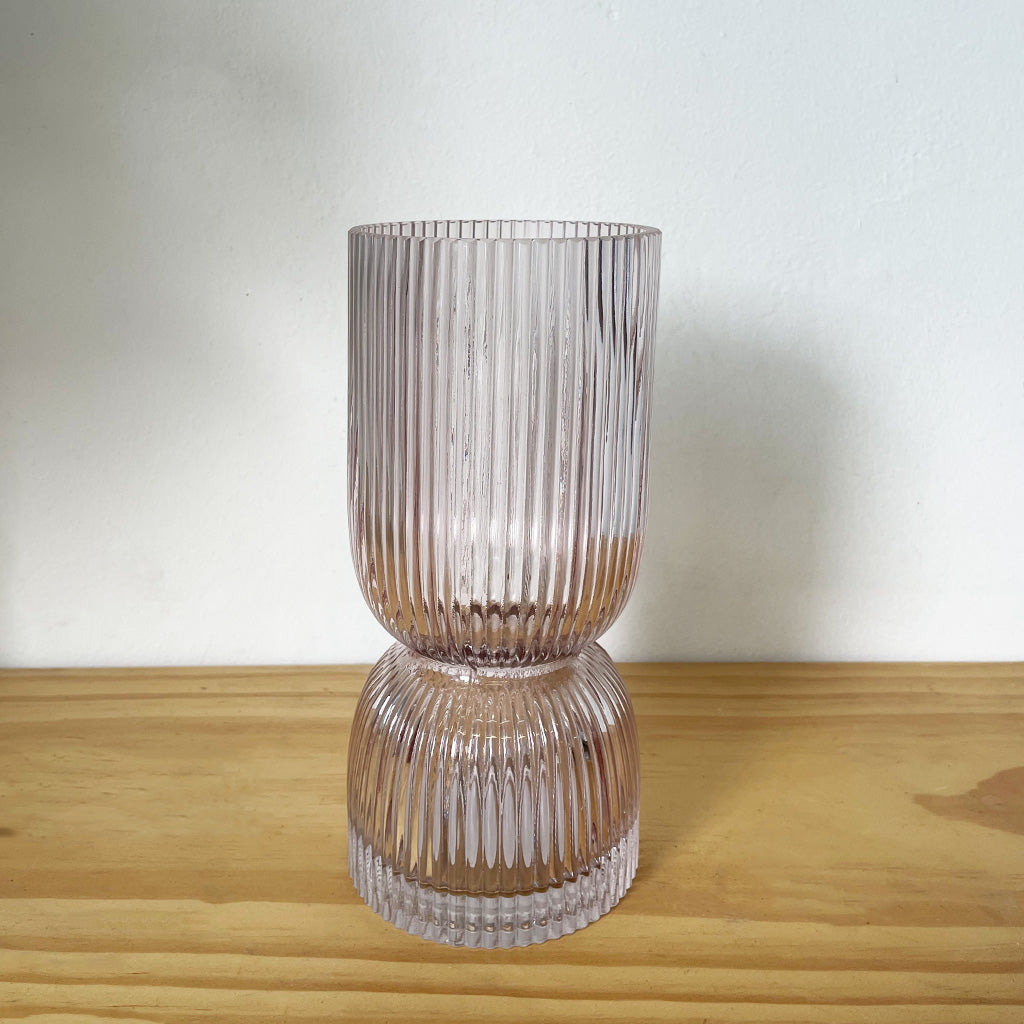 Vase - Ribbed pink cylinder glass (suitable for Small)