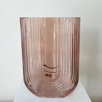 Vase - Ribbed + curved pink glass (suitable for Medium)