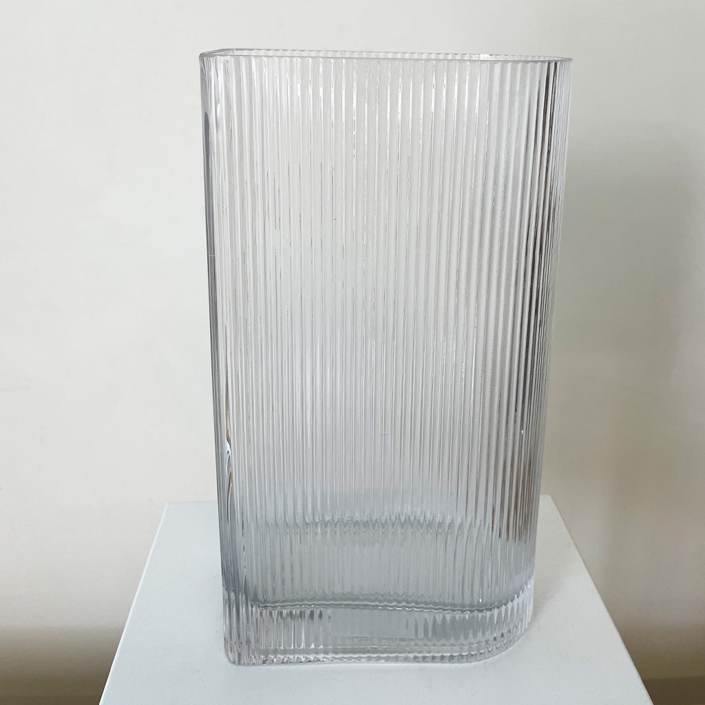 Vase - Ribbed, book end clear glass (suitable for Medium)